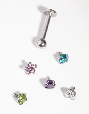 Surgical Steel Cubic Zircona Flower Flat Back 6-Pack