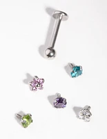 Surgical Steel Rhodium Cubic Zircona Flower Flat Back 6-Pack