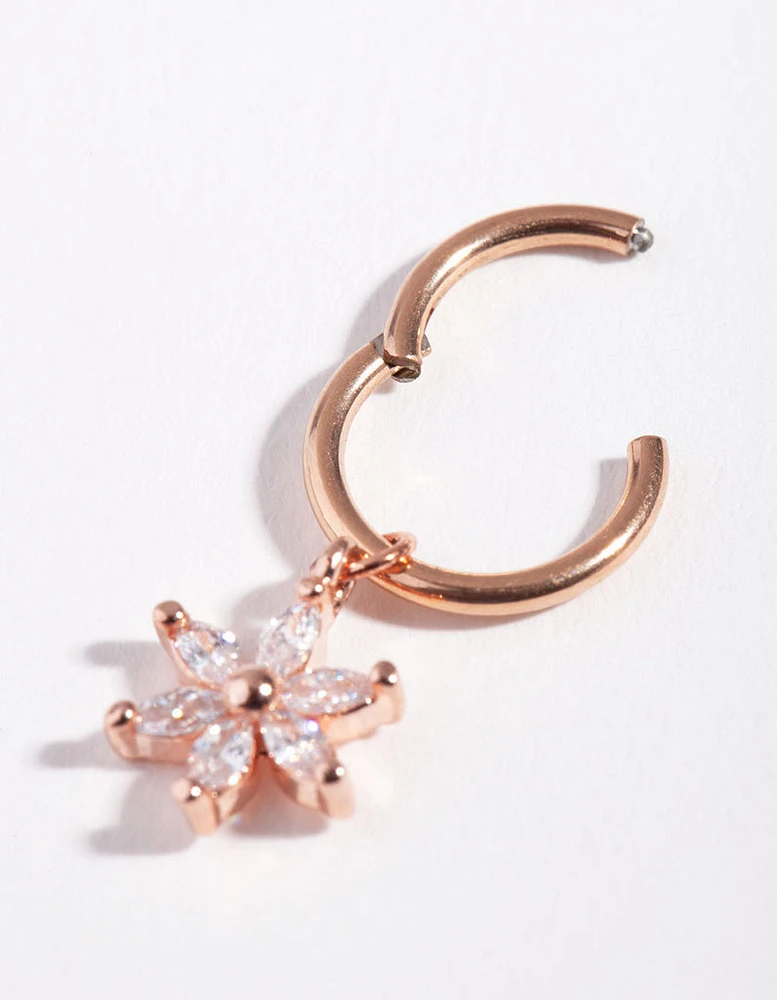 Rose Gold Cubic Zirconia Flower Charm Clicker