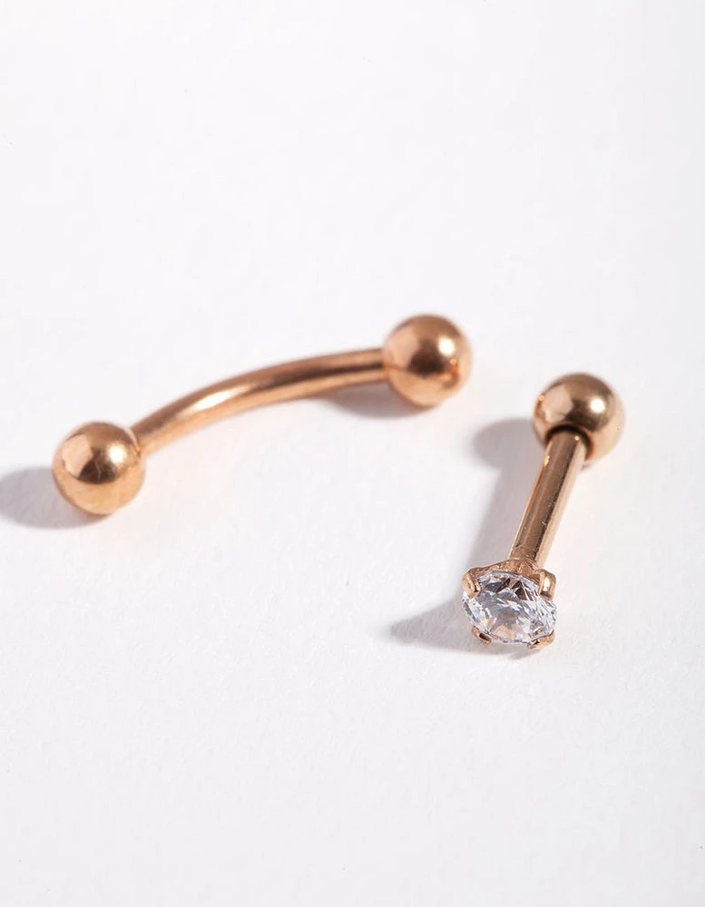 Rose Gold Ball & Cubic Zirconia Barbell Pack