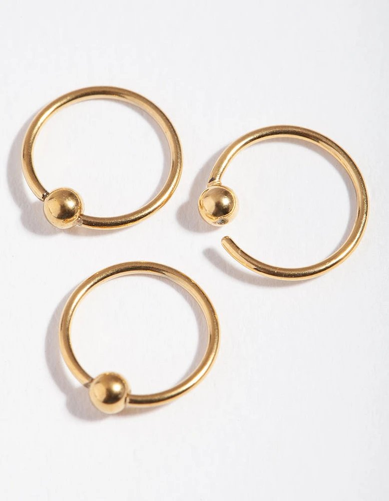 Surgical Steel Gold Ball Upper Hoop Earring Pack