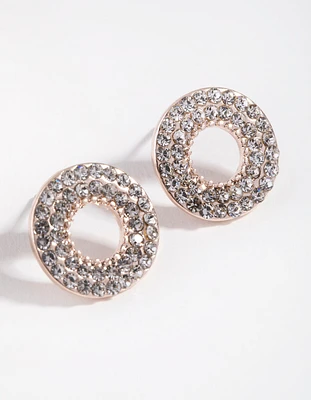 Rose Gold Round Diamante Stud Earrings