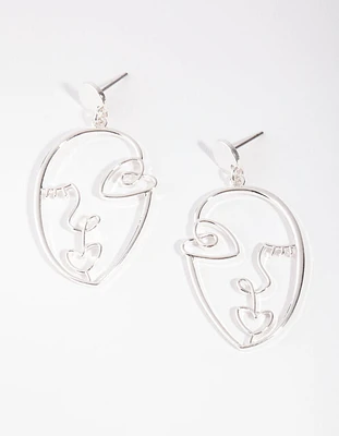 Silver Picasso Face Earrings