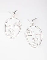 Silver Picasso Face Earrings