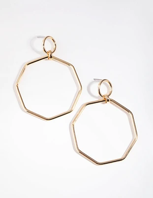 Gold Octagon Drop Earrings