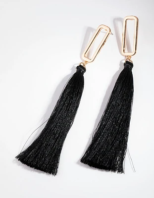 Gold Rectangular Tassel Drop Earrings