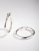 Silver Curved Medium Hoop Earrings