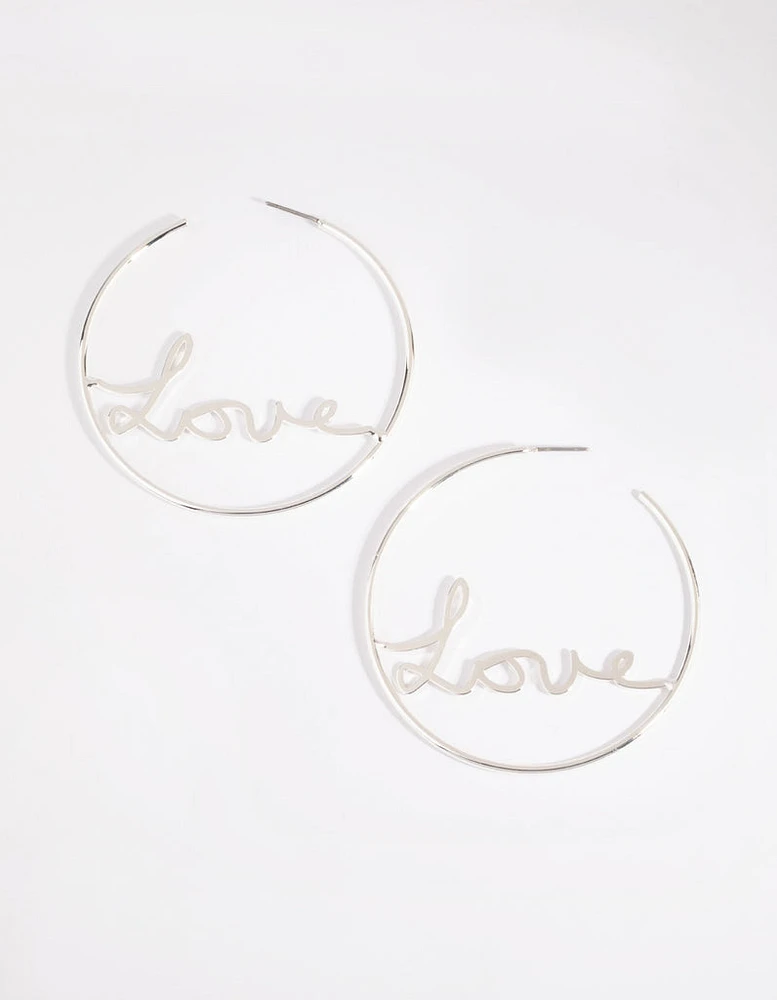 Silver Extra Large Love Hoop Earrings