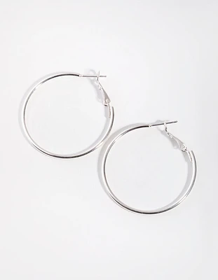 Silver Fine Medium Hoop Earrings