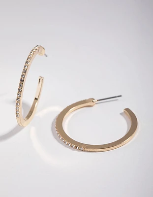 Gold Thin Diamante Hoop Earrings