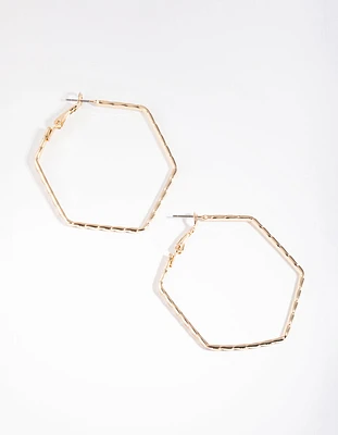 Gold Hexagon Hoop Earrings