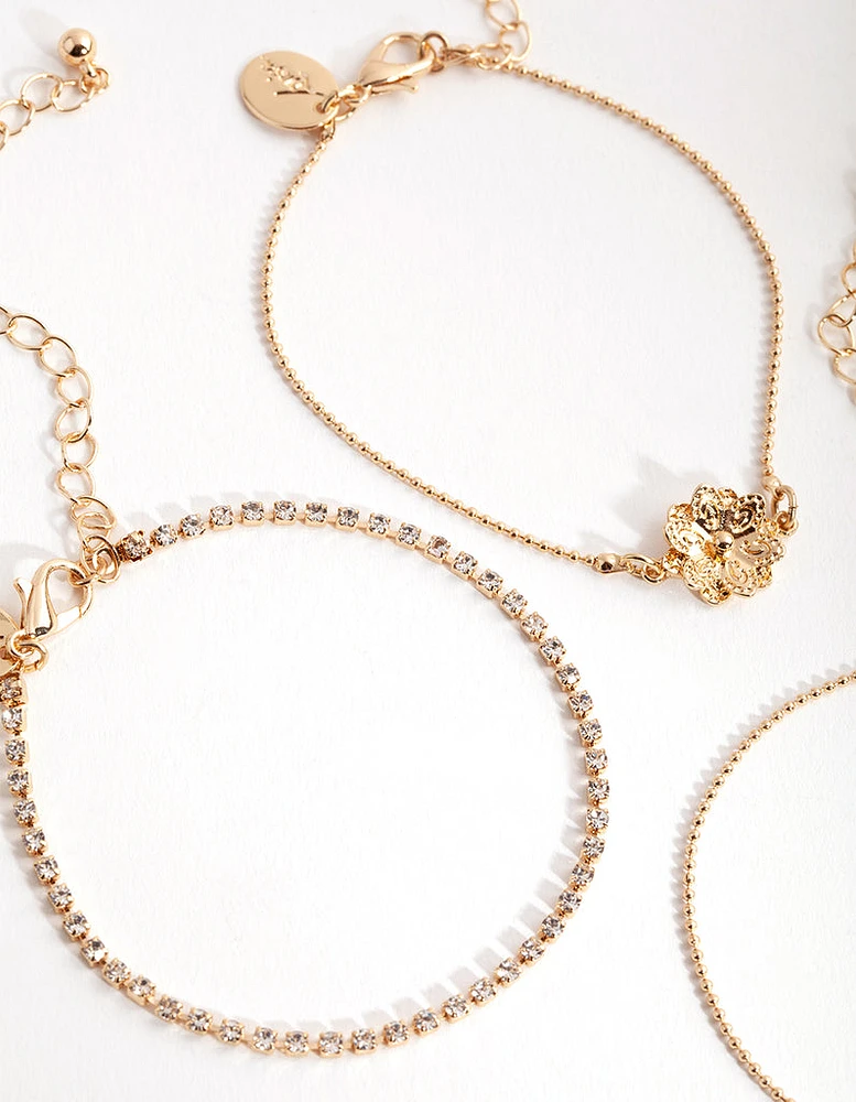 Gold Crystal Flower Bracelet Pack