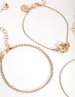 Gold Crystal Flower Bracelet Pack