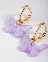 Gold Acrylic Butterfly Hoop Earrings