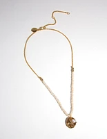 Gold Pearl & Disc Necklace