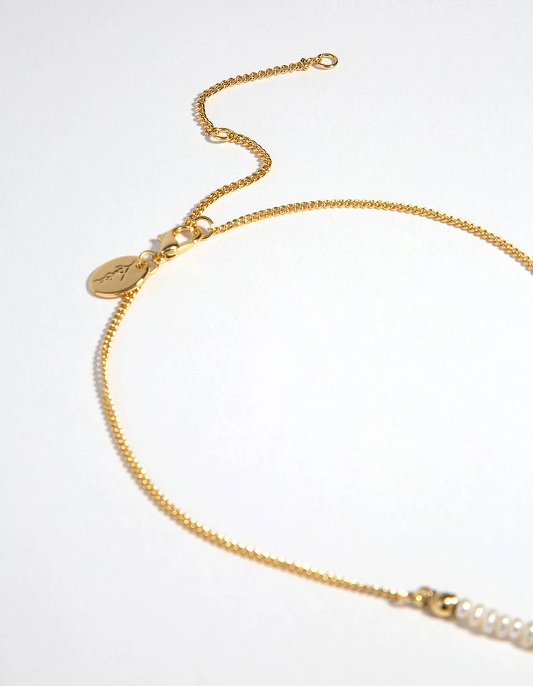 Gold Pearl & Disc Necklace