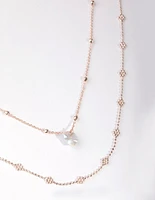 Rose Gold Plated Mini Flower Ball & Pearl Drop Necklace