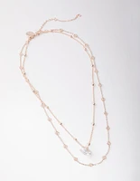 Rose Gold Plated Mini Flower Ball & Pearl Drop Necklace