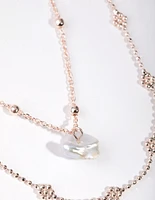 Rose Gold Plated Mini Flower Ball & Pearl Drop Necklace