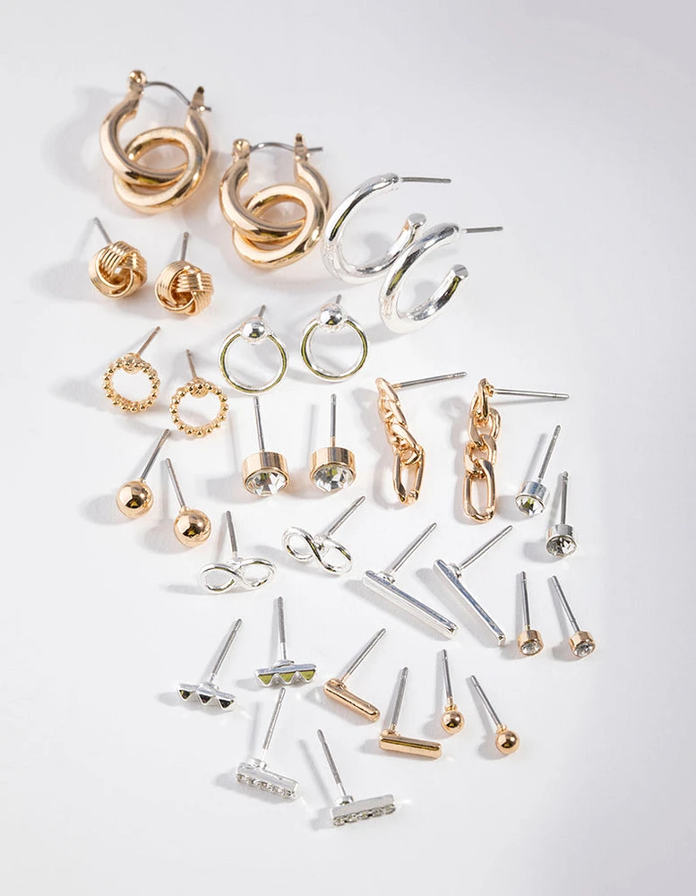 Mixed Metals Chain & Hoop 16-Pack Earring