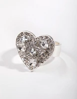 Silver Diamante Heart Sheild Ring