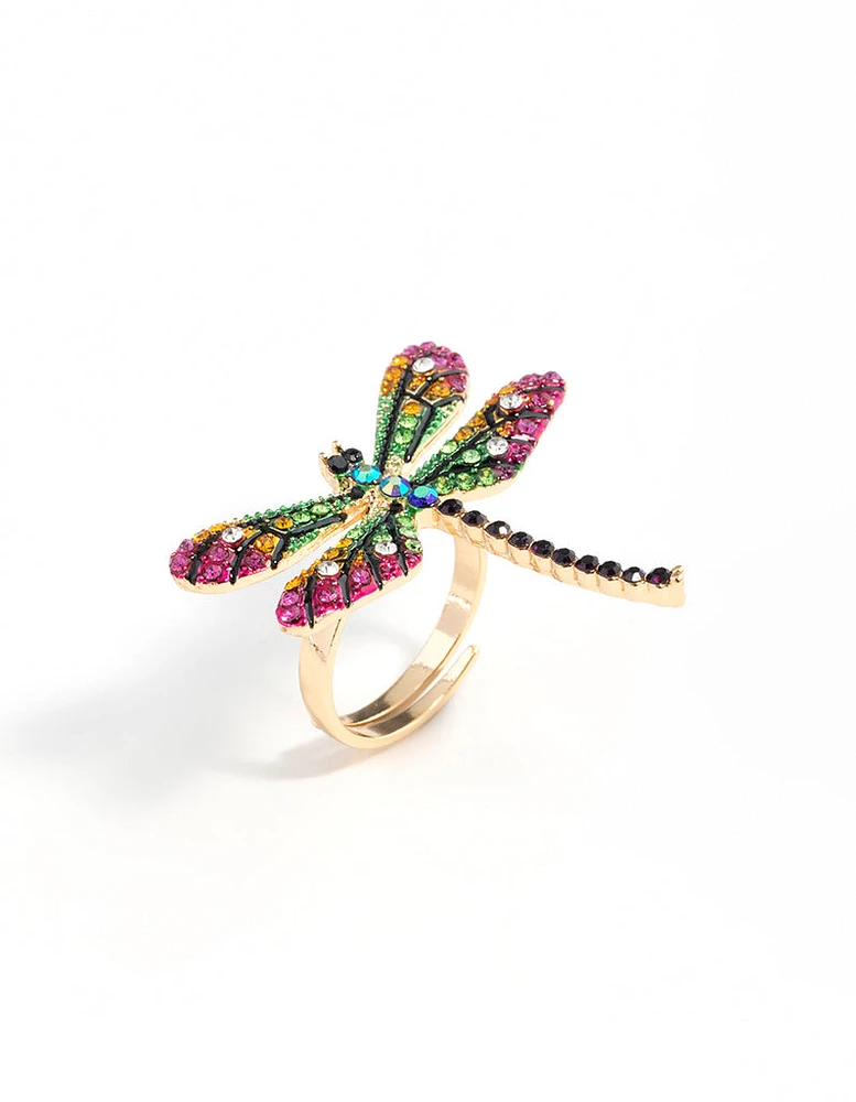 Gold Rainbow Dragonfly Ring