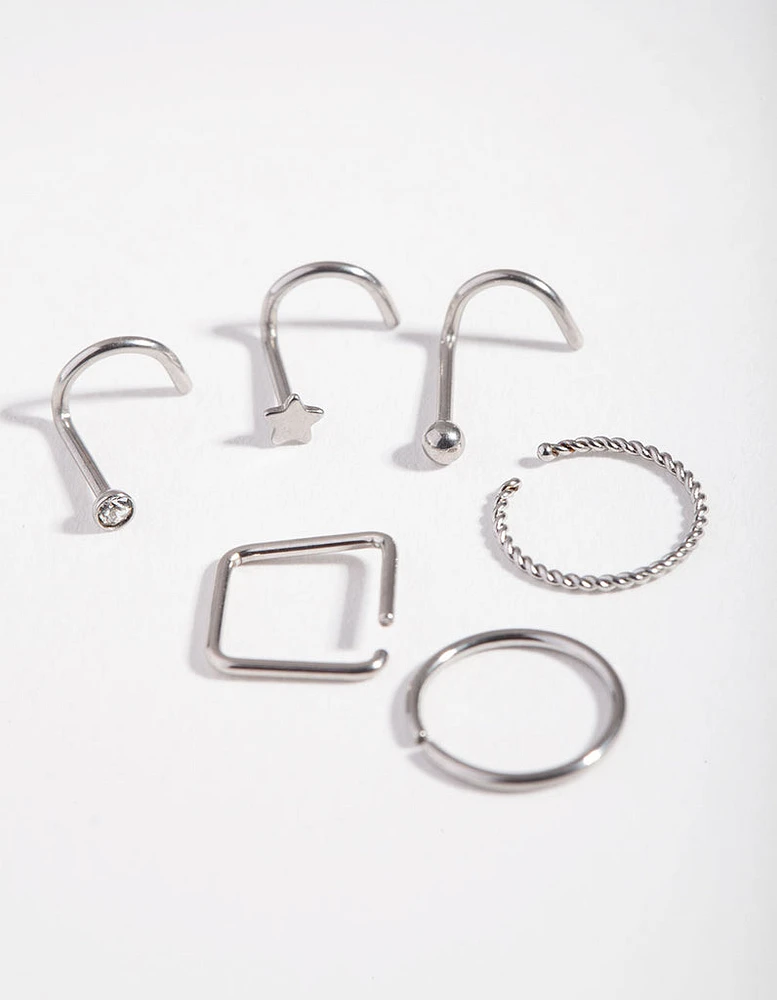 Surgical Steel  Twist Square Nose Stud 6-Pack