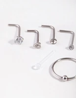 Silver Mixed Diamante Nose Stud 6-Pack