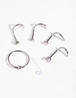 Surgical Steel Mixed Diamante Nose Stud & Ring 6-Pack