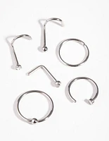 Rhodium Classic Mixed Nose Piercing 6-Pack