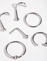 Rhodium Classic Mixed Nose Piercing 6-Pack