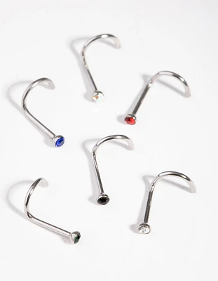 Surgical Steel Classic Gem Nose Stud 6-Pack