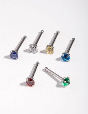 Surgical Steel Diamante Nose Stud 6-Pack