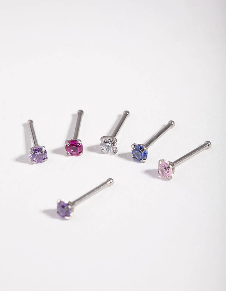 Surgical Steel Diamante Nose Stud 6-Pack