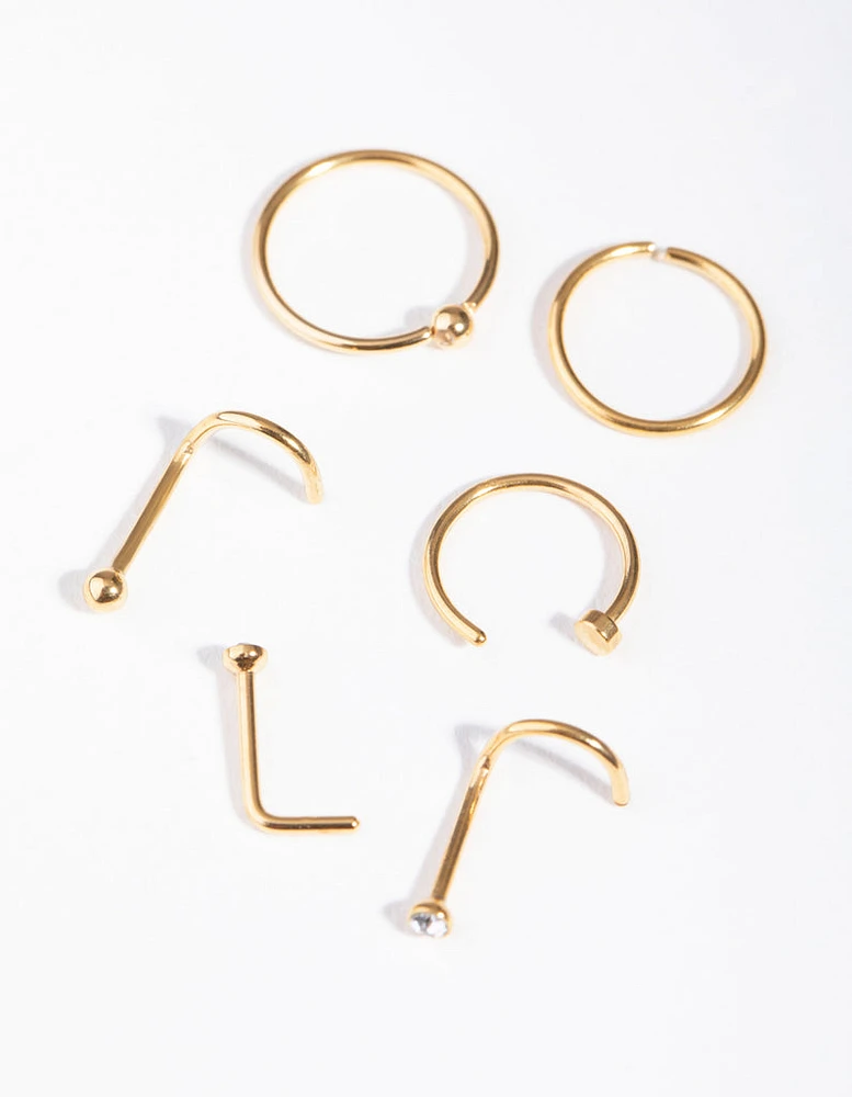 Gold Classic Mixed Nose Ring 6-Pack