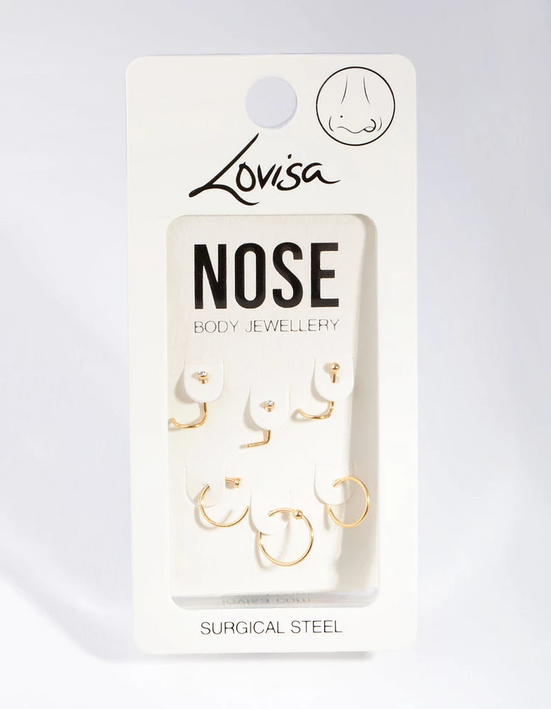 Gold Classic Mixed Nose Ring 6-Pack