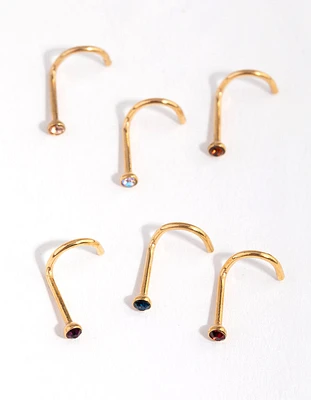 Surgical Steel Gold Classic Gem Nose Stud 6-Pack