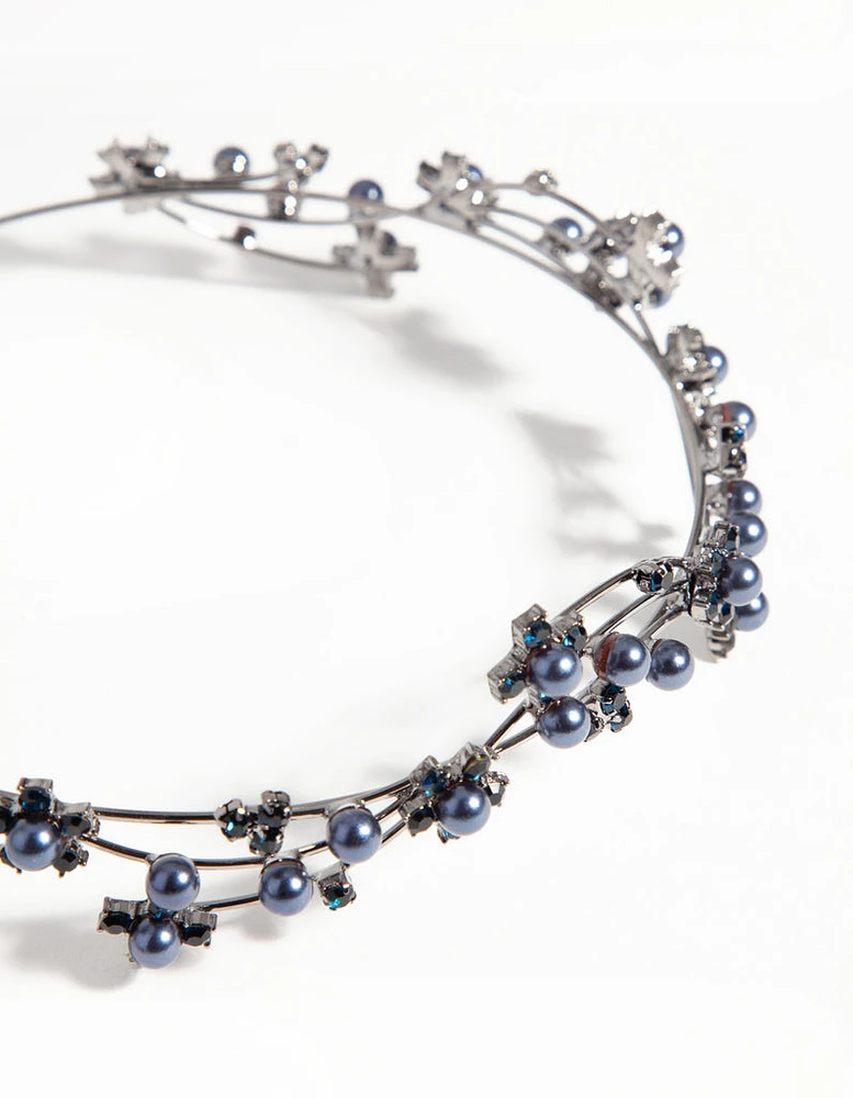 Gun Metal Wire Pearl Crystal Headband