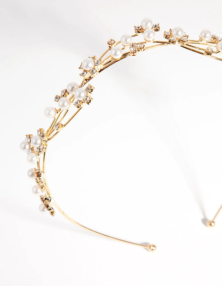 Gold Wire Pearl Crystal Headband