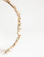 Gold Wire Pearl Crystal Headband
