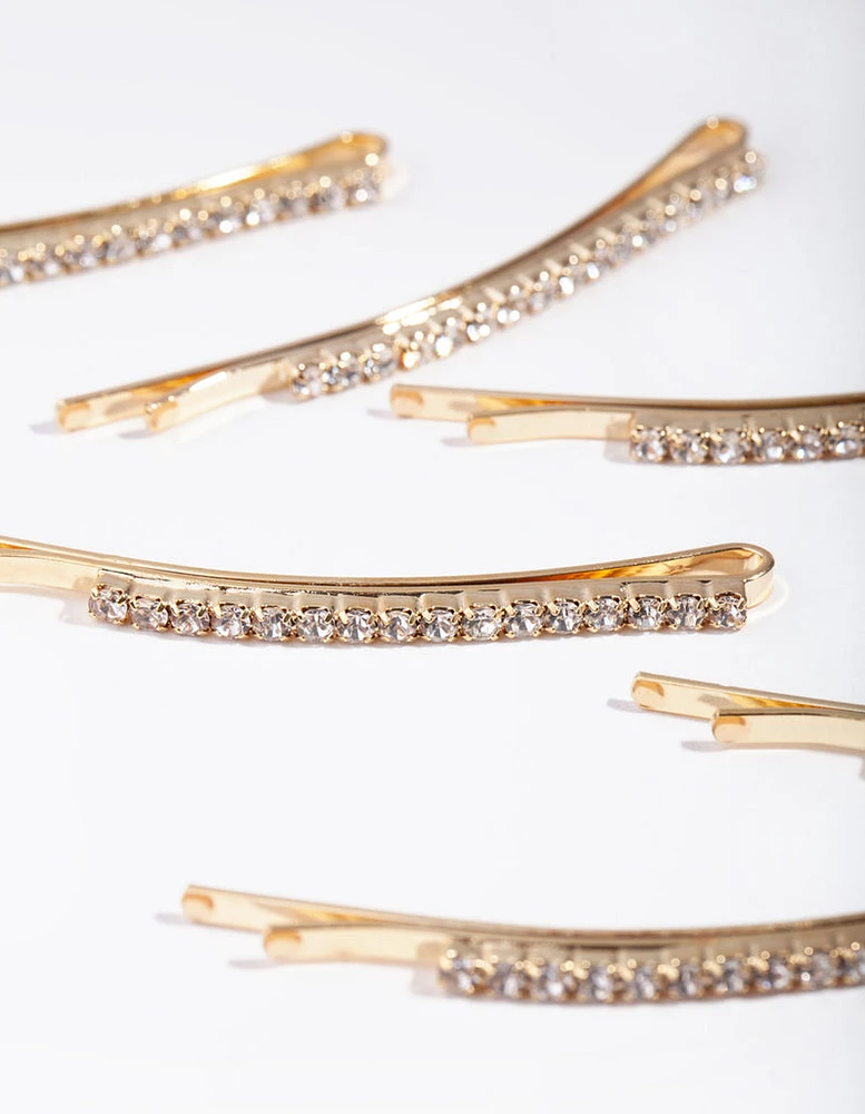 Gold Fine Diamante 6-Pack Bobby Pin