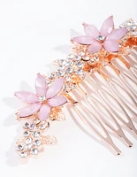 Rose Gold Simple Diamante Flower Comb