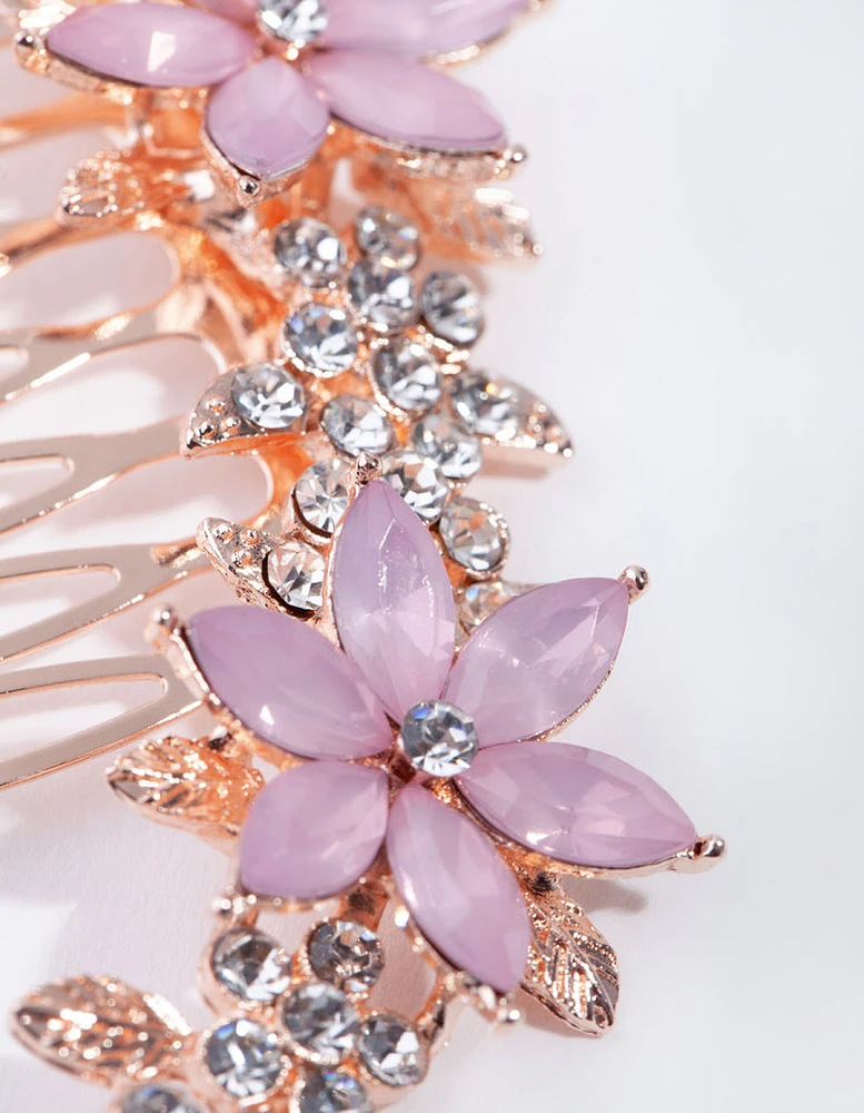 Rose Gold Simple Diamante Flower Comb