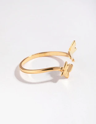 Yellow Gold Plated Sterling Silver Open Butterfly Ring