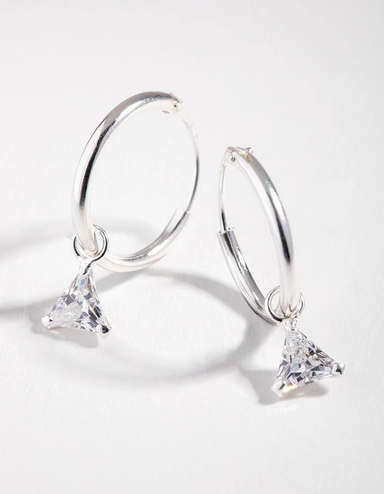 Cubic Zirconia Triangle Dangle Hoop Earrings