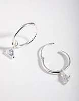 Cubic Zirconia Triangle Dangle Hoop Earrings