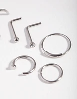 Surgical Steel Rhodium Nail Nose Ring 6-Pack