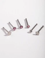 Surgical Steel Rhodium Graduated Star Nose Stud 6-Pack