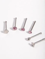 Surgical Steel Rhodium Graduated Star Nose Stud 6-Pack