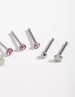 Surgical Steel Rhodium Graduated Star Nose Stud 6-Pack